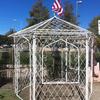 Beautiful 8 x 8 iron gazebo.  Three door openings and three windows.   There are six sides and six triangular tops.   Priced 695.    CURRENTLY SOLD OUT.
